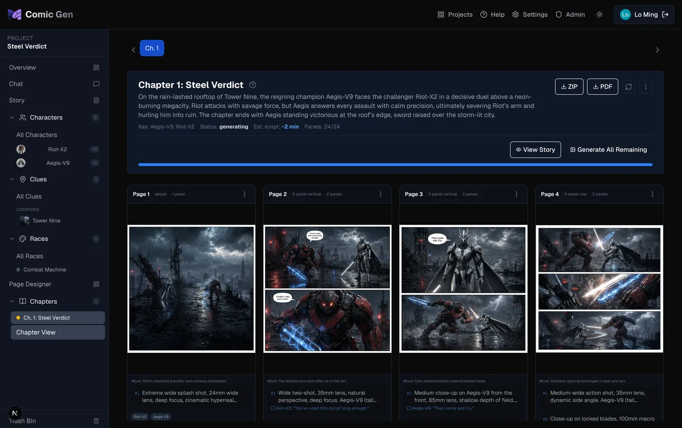 Pages — script and images, together